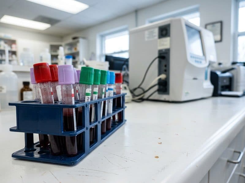 Muestras de sangre preparadas para su análisis en el laboratorio veterinario de Ferrol