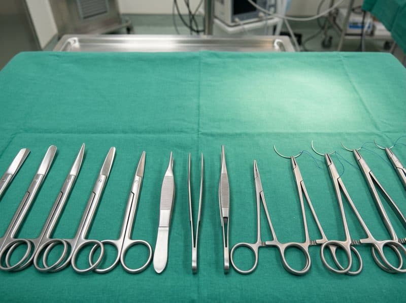 Instrumental quirúrgico preparado en el quirófano veterinario de Ferrol