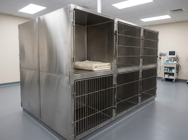 Estaciones de hospitalización de acero inoxidable en la clínica veterinaria de Ferrol